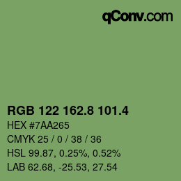 カラーコード: RGB 122 162.8 101.4 | qconv.com