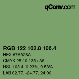 カラーコード: RGB 122 162.8 106.4 | qconv.com