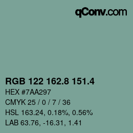 カラーコード: RGB 122 162.8 151.4 | qconv.com