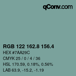 カラーコード: RGB 122 162.8 156.4 | qconv.com