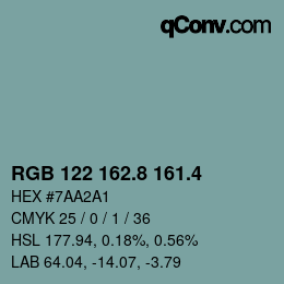 カラーコード: RGB 122 162.8 161.4 | qconv.com