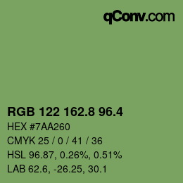 カラーコード: RGB 122 162.8 96.4 | qconv.com