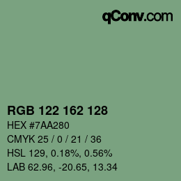 Color code: RGB 122 162 128 | qconv.com