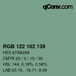 Color code: RGB 122 162 138 | qconv.com