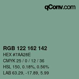 Color code: RGB 122 162 142 | qconv.com