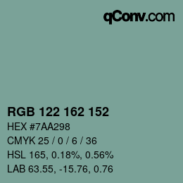 Color code: RGB 122 162 152 | qconv.com