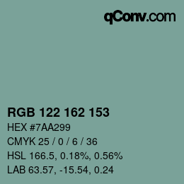 Color code: RGB 122 162 153 | qconv.com
