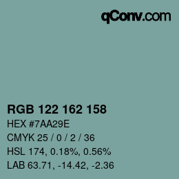 Color code: RGB 122 162 158 | qconv.com
