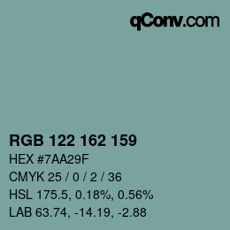 Color code: RGB 122 162 159 | qconv.com