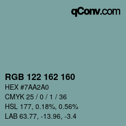 カラーコード: RGB 122 162 160 | qconv.com