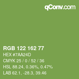 Color code: RGB 122 162 77 | qconv.com