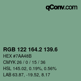 カラーコード: RGB 122 164.2 139.6 | qconv.com