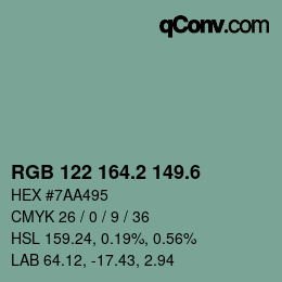 カラーコード: RGB 122 164.2 149.6 | qconv.com