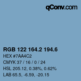 カラーコード: RGB 122 164.2 194.6 | qconv.com