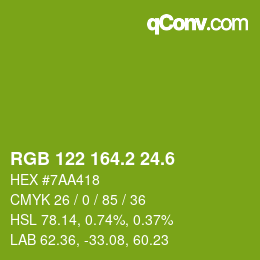 カラーコード: RGB 122 164.2 24.6 | qconv.com