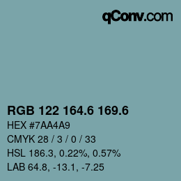 カラーコード: RGB 122 164.6 169.6 | qconv.com