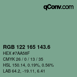 カラーコード: RGB 122 165 143.6 | qconv.com