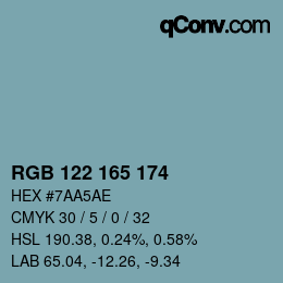 颜色代码: RGB 122 165 174 | qconv.com