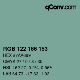 Código de color: RGB 122 166 153 | qconv.com