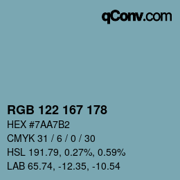 Color code: RGB 122 167 178 | qconv.com