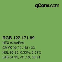 Color code: RGB 122 171 89 | qconv.com