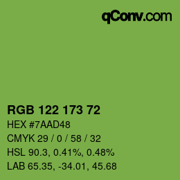 Color code: RGB 122 173 72 | qconv.com
