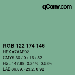 Código de color: RGB 122 174 146 | qconv.com