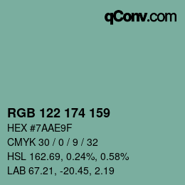 颜色代码: RGB 122 174 159 | qconv.com