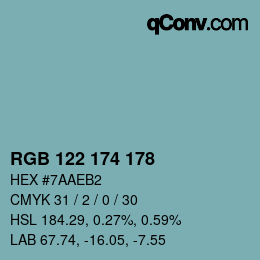 Color code: RGB 122 174 178 | qconv.com