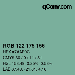カラーコード: RGB 122 175 156 | qconv.com