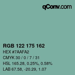 Color code: RGB 122 175 162 | qconv.com