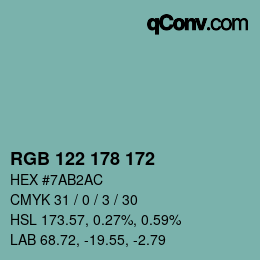 Color code: RGB 122 178 172 | qconv.com