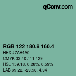 カラーコード: RGB 122 180.8 160.4 | qconv.com