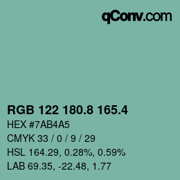 カラーコード: RGB 122 180.8 165.4 | qconv.com