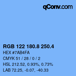 カラーコード: RGB 122 180.8 250.4 | qconv.com