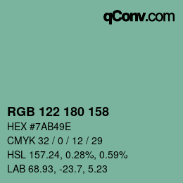 Color code: RGB 122 180 158 | qconv.com