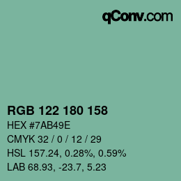 颜色代码: RGB 122 180 158 | qconv.com