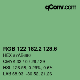 カラーコード: RGB 122 182.2 128.6 | qconv.com