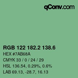 カラーコード: RGB 122 182.2 138.6 | qconv.com