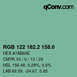 カラーコード: RGB 122 182.2 158.6 | qconv.com