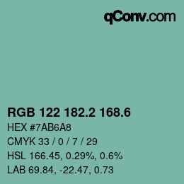 カラーコード: RGB 122 182.2 168.6 | qconv.com