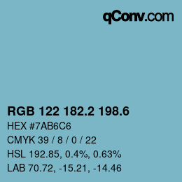 カラーコード: RGB 122 182.2 198.6 | qconv.com