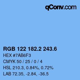 カラーコード: RGB 122 182.2 243.6 | qconv.com