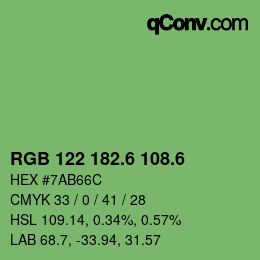 カラーコード: RGB 122 182.6 108.6 | qconv.com