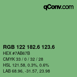 カラーコード: RGB 122 182.6 123.6 | qconv.com