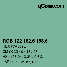 カラーコード: RGB 122 182.6 158.6 | qconv.com