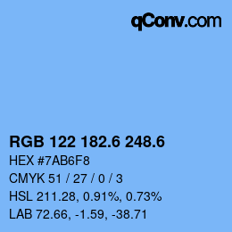 カラーコード: RGB 122 182.6 248.6 | qconv.com