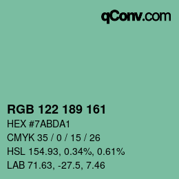 カラーコード: RGB 122 189 161 | qconv.com