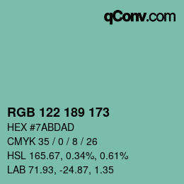 Color code: RGB 122 189 173 | qconv.com