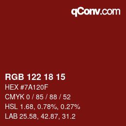 Color code: RGB 122 18 15 | qconv.com